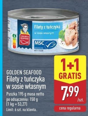 Filety z tuńczyka w sosie własnym GOLDEN SEAFOOD promocja w Aldi