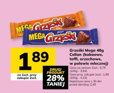 Grzeski Mega 48g Colian (kakaowe, toffi, orzechowe, w polewie mlecznej) promocja w Hitpol