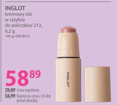 Róż INGLOT kremowy róż w sztyfcie do policzków 212 promocja w Hebe