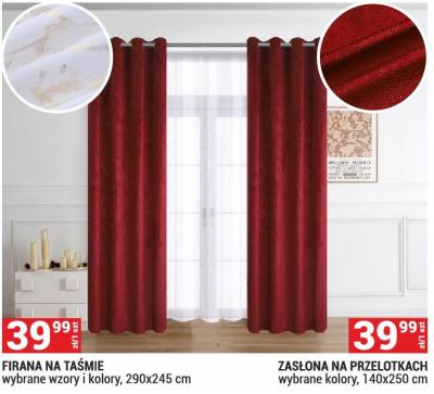 Zasłona na taśmie, wybrane kolory, 140x250 cm promocja w Merkury Market
