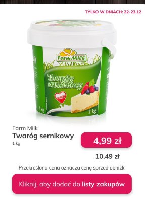Twaróg sernikowy Farm Milk promocja w Stokrotka