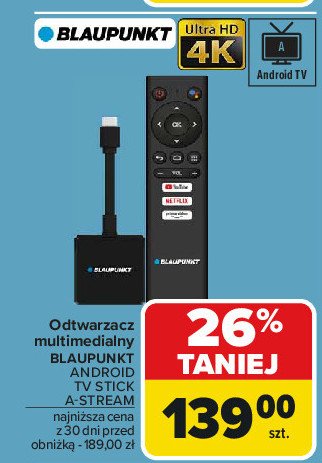 Odtwarzacz android tv stick a-stream Blaupunkt promocja w Carrefour