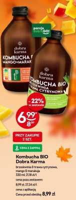 Kombucha BIO Dobra Karma brzoskwinia & trawa cytrynowa, mango & marakuja promocja w Żabka
