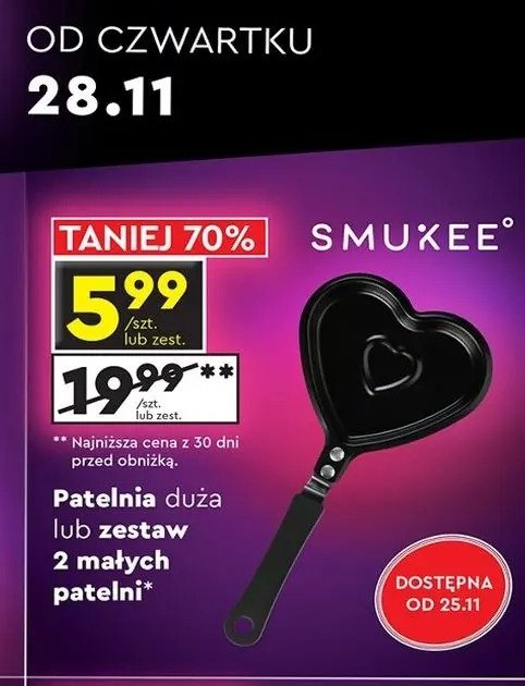 Patelnie małe serca Smukee promocja w Biedronka