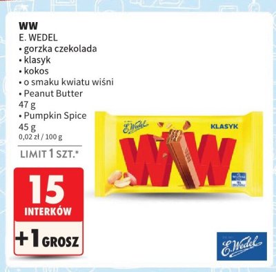 Wafle WW, różne rodzaje E. Wedel promocja w Intermarche