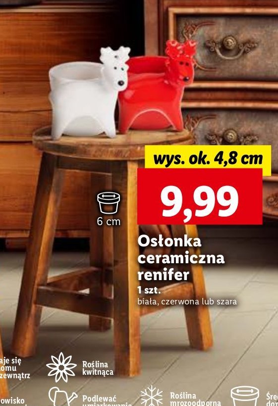 Osłonka ceramiczna renifer 6 cm szara promocja w Lidl