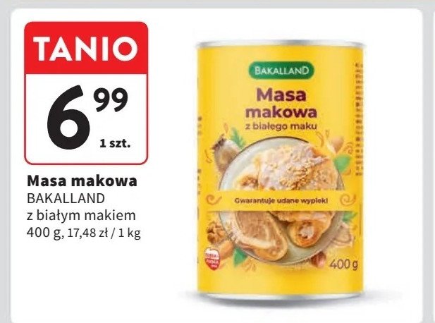 Masa makowa z białego maku Bakalland promocja w Intermarche