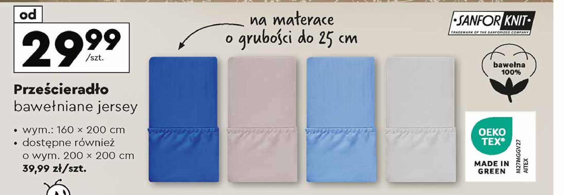 Prześcieradło jersey z gumką 160x190/200 cm promocja