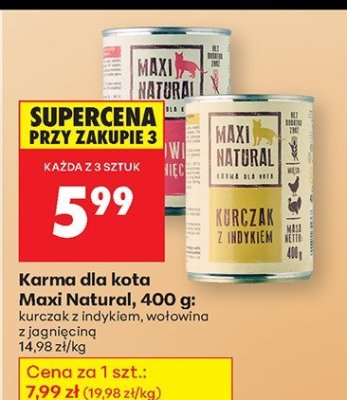 Karma dla kota Maxi Natural, 400 g: kurczak z indykiem, wołowina z jagnięciną promocja w Biedronka