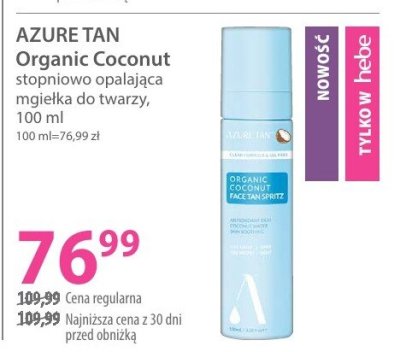 Mgielka do twarzy AZURE TAN Organic Coconut promocja w Hebe