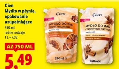 Mydło w płynie, opakowanie uzupełniające Cien różne rodzaje promocja w Lidl