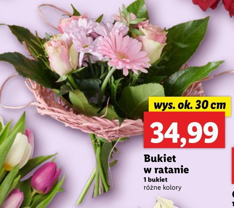 Bukiet kwiatów w ratanie 30 cm promocja w Lidl