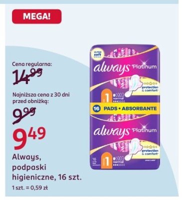 Podpaski higieniczne Always, podpaski higieniczne, 16 szt. promocja w Rossmann