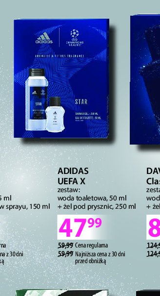 Zestaw w pudełku uefa x: żel pod prysznic 250 ml + woda toaletowa 50 ml ADIDAS ZESTAW Adidas cosmetics promocja w Hebe