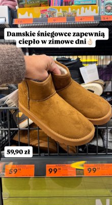 Buty damskie śniegowce zamszowe brązowe promocja w Biedronka