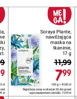 Maska na tkaninie nawilżająca niebieska agawa aloes Soraya plante promocja