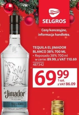 Tequila El Jimador Blanco 38% 700 ml promocja w Selgros