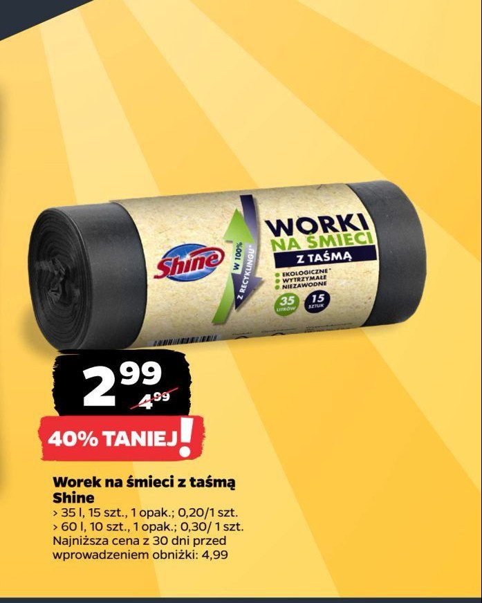 Worki na śmieci z taśmą 35 l Shine classic promocja w Netto