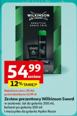 Zestaw prezentowy Wilkinson Sword żel do golenia 200 ml, balsam po goleniu 100 ml i maszynka do golenia Hydro Razor promocja w Auchan