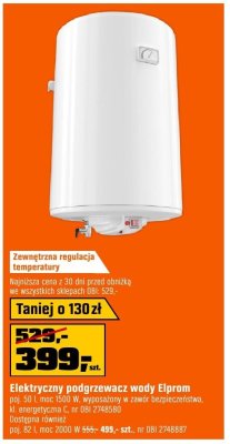 Elektryczny podgrzewacz wody Elprom poj. 50 l, moc 1500 W promocja w OBI