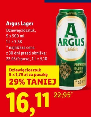 Piwo Argus Lager 9x500 ml promocja w Lidl