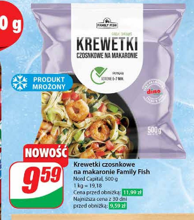 Krewetki czosnkowe na makaronie Family fish promocja