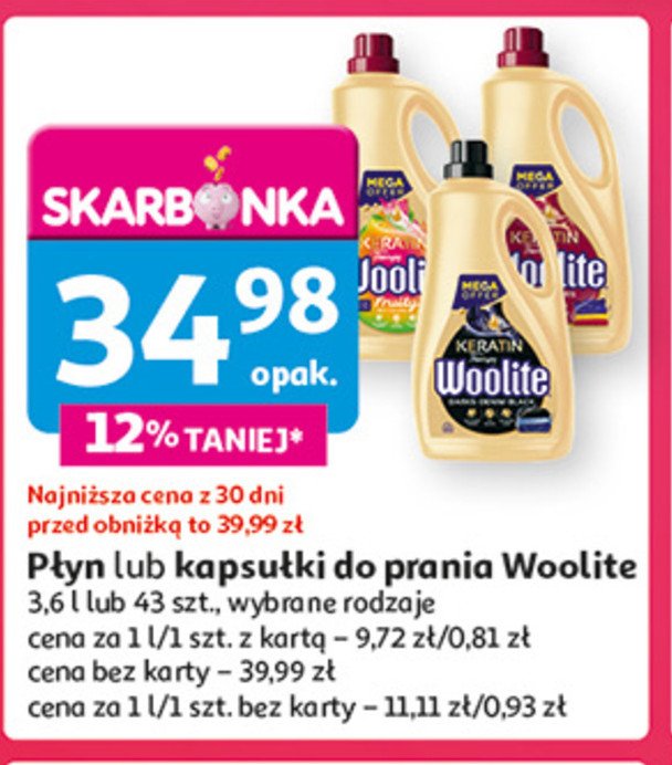 Płyn do prania mix color fruity Woolite keratin promocja w Auchan