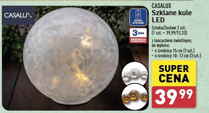 Szklana kula led 15 cm Casalux promocja