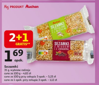 Sezamki z miodem i pistacjami Auchan r贸偶norodne (logo czerwone) promocja