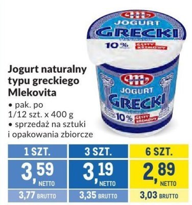 Jogurt naturalny typu greckiego Mlekovita promocja w Makro