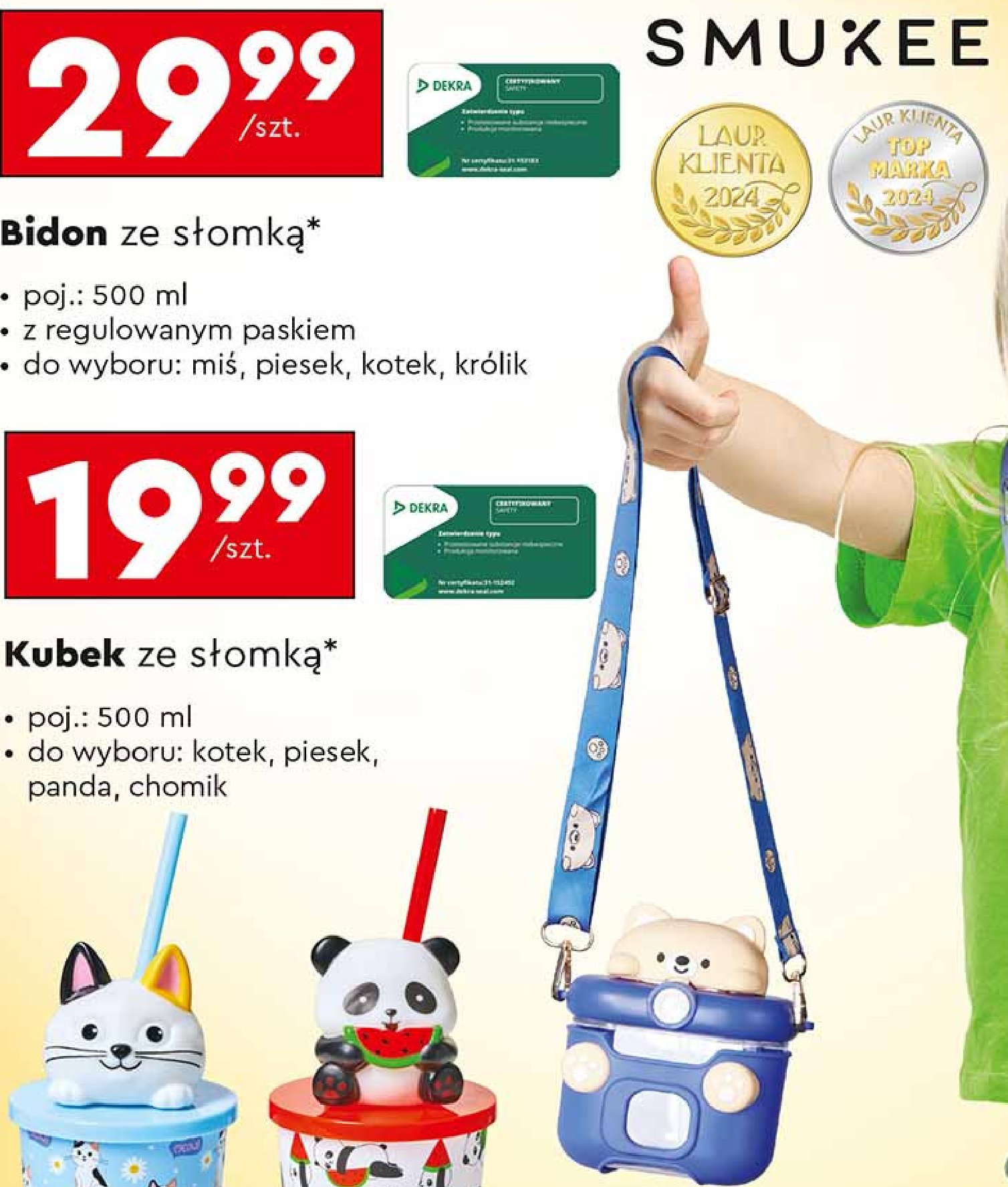 Bidon ze słomką 500 ml kotek Smukee promocja w Biedronka
