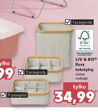 Kosz tekstylny 3 przegrody Liv & bo promocja