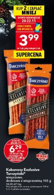 Kabanosy Exclusive Tarczyński wieprzowe, drobiowe z wieprzowiną 105 g promocja w LEWIATAN