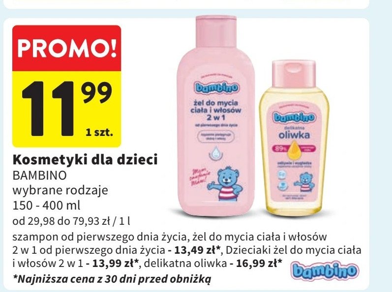 Żel do mycia ciała i włosów 2w1 kojący Bambino dzieciaki promocja w Intermarche