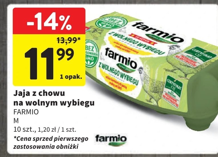 Jaja kl m bez gmo Farmio promocja w Intermarche