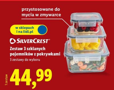 Zestaw 3 szklanych pojemników z pokrywkami  promocja w Lidl