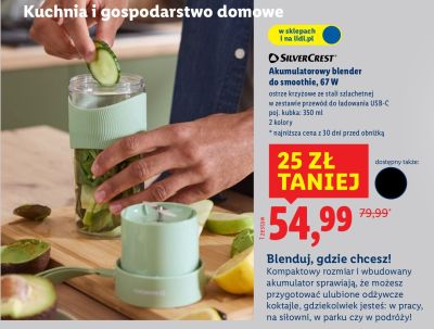 Blender akumulatorowy Silvercrest do smoothie, 67 W promocja w Lidl
