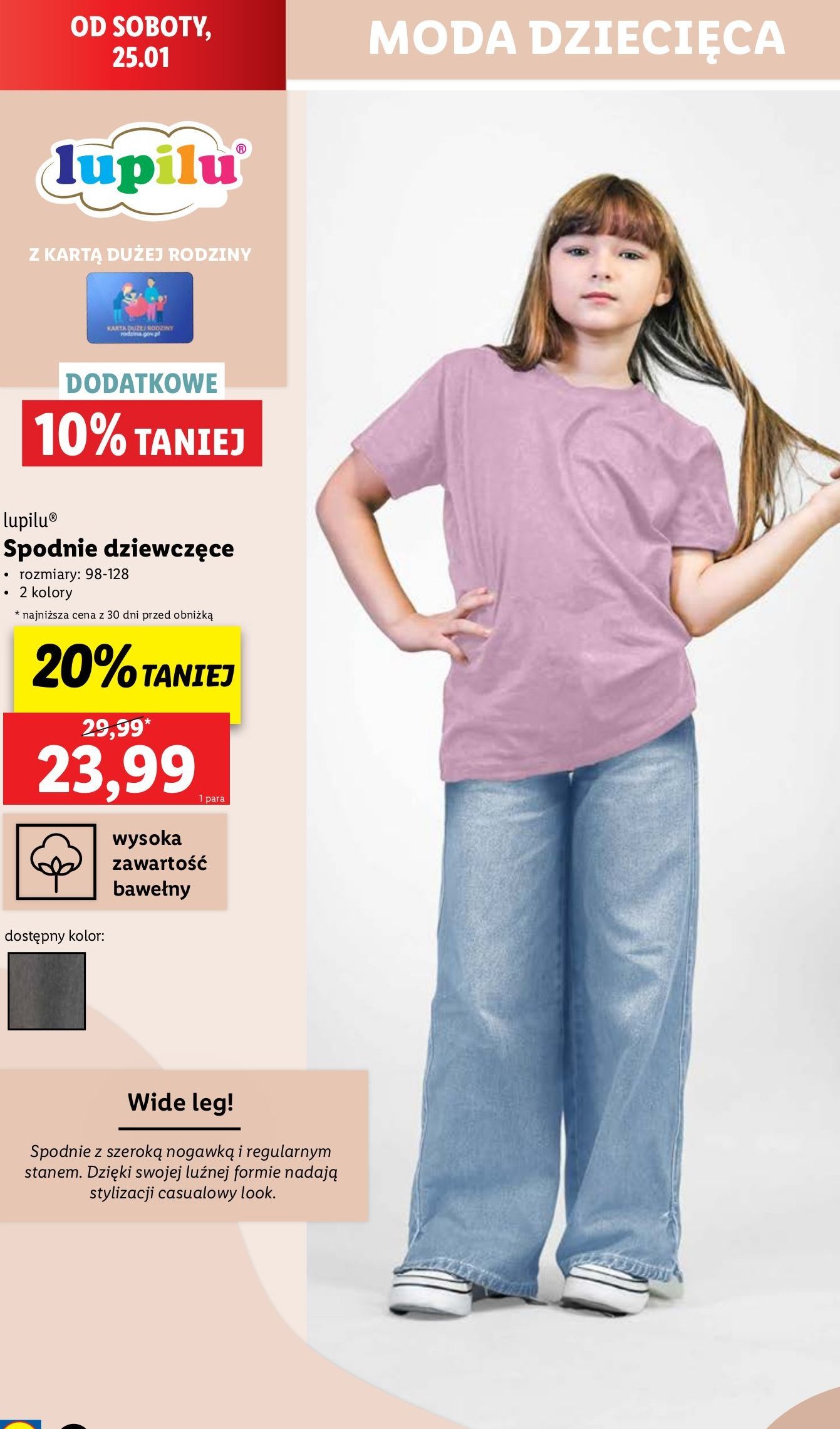 Spodnie dziewczęce 98-128 Lupilu promocja w Lidl