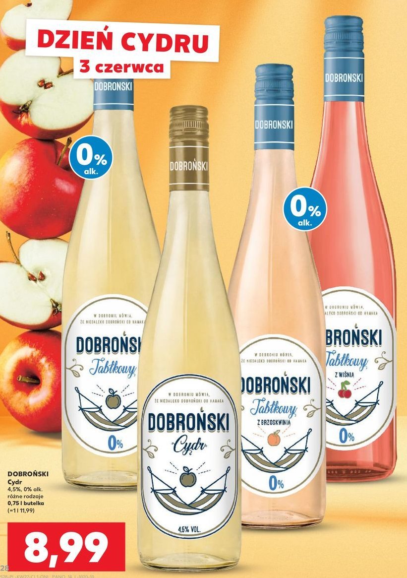 Cydr free jabłko z brzoskwinią DOBROŃSKI promocja w Kaufland