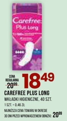 Wkładki higieniczne CAREFREE PLUS LONG promocja w Drogerie Natura