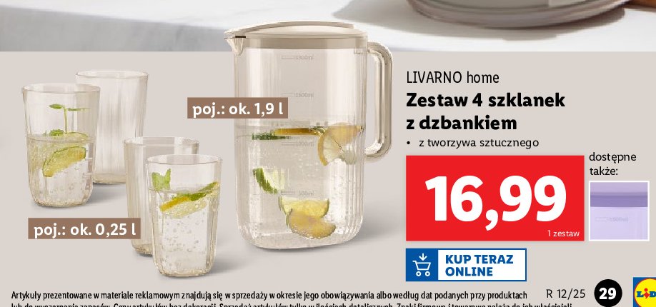 Dzbanek 1 l + 4 kubki LIVARNO HOME promocja w Lidl