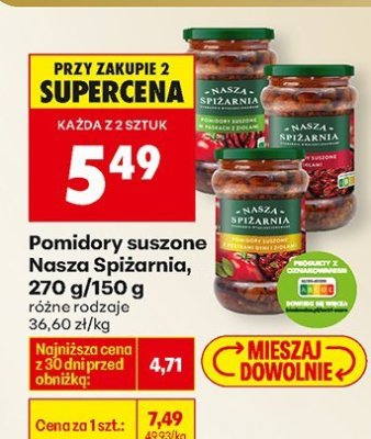 Pomidory suszone Nasza Spiżarnia 270g/150g różne rodzaje promocja w Biedronka
