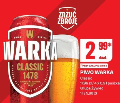 Piwo Warka Classic promocja w Chorten