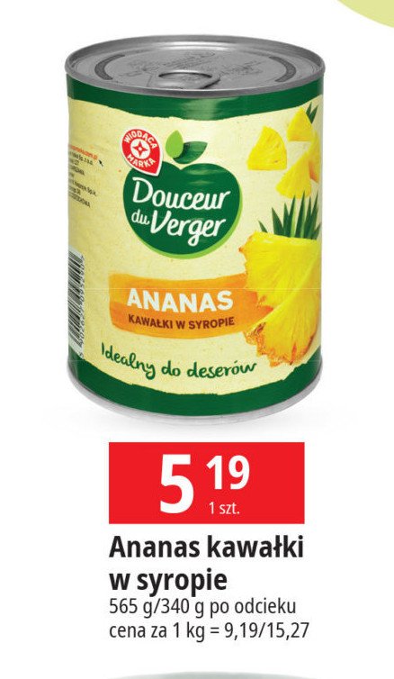 Ananasy kawałki w syropie Wiodąca marka douceur du verger promocja