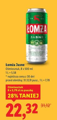 Piwo Łomża Jasne promocja w Lidl