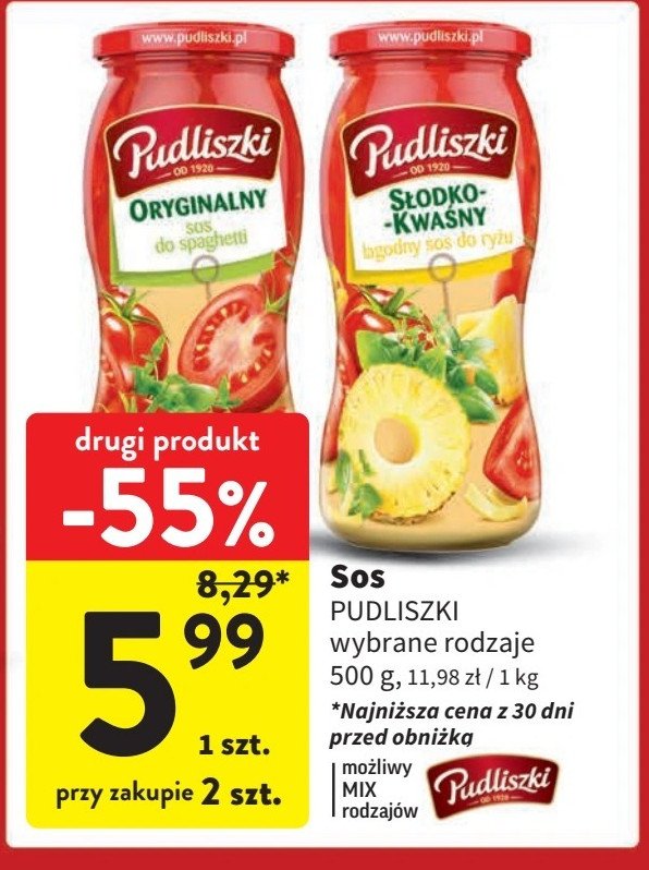 Sos słodko-kwaśny łagodny do ryżu Pudliszki promocja w Intermarche