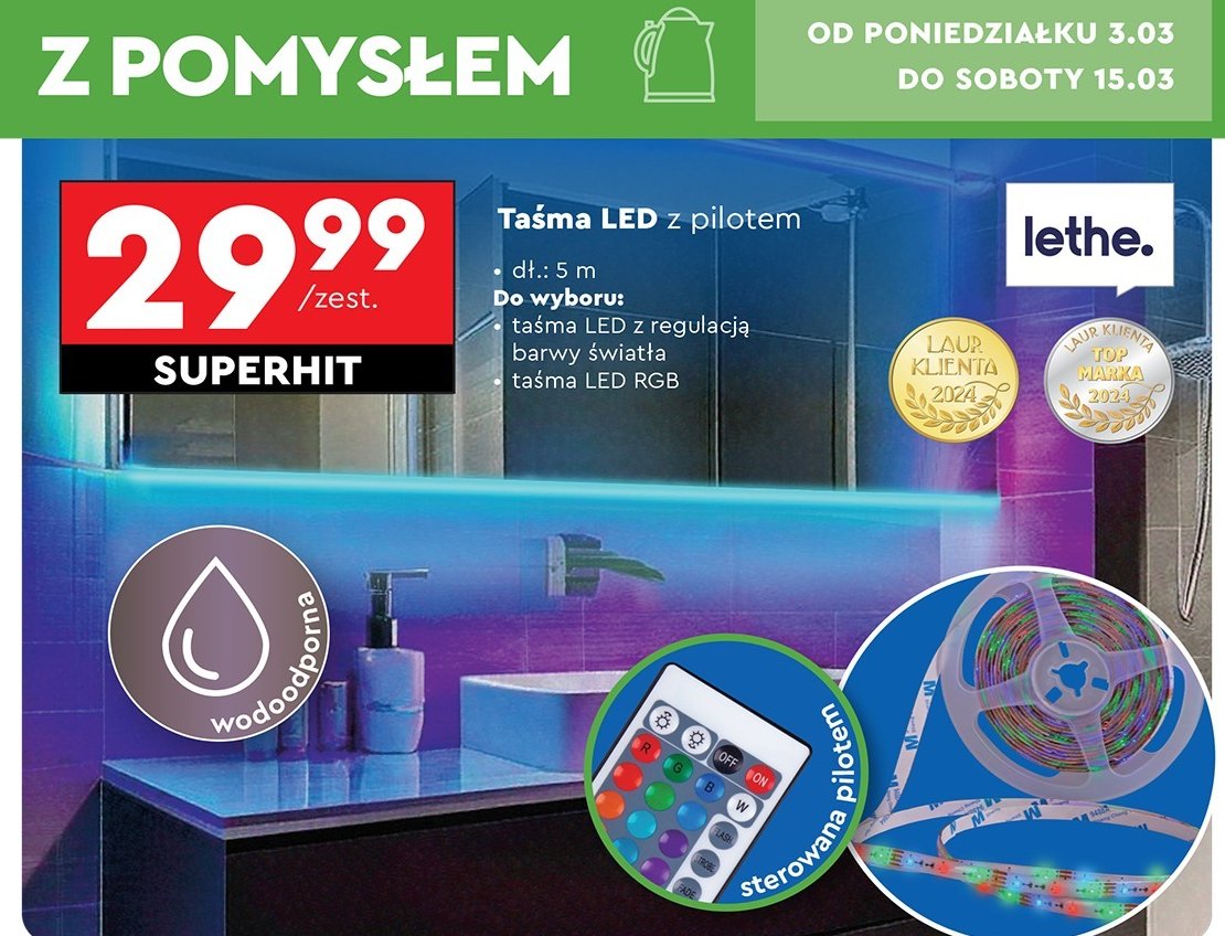 Taśma led 5m z pilotem Lethe promocja w Biedronka