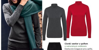 Sweter cienki z golfem z naturalnym włóknem Tchibo promocja