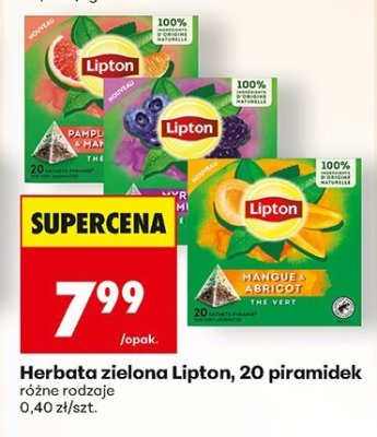 Herbata zielona Lipton, 20 piramidek, różne rodzaje promocja w Biedronka