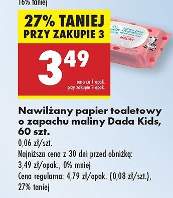 Papier toaletowy nawilżany malina Dada promocja w Biedronka